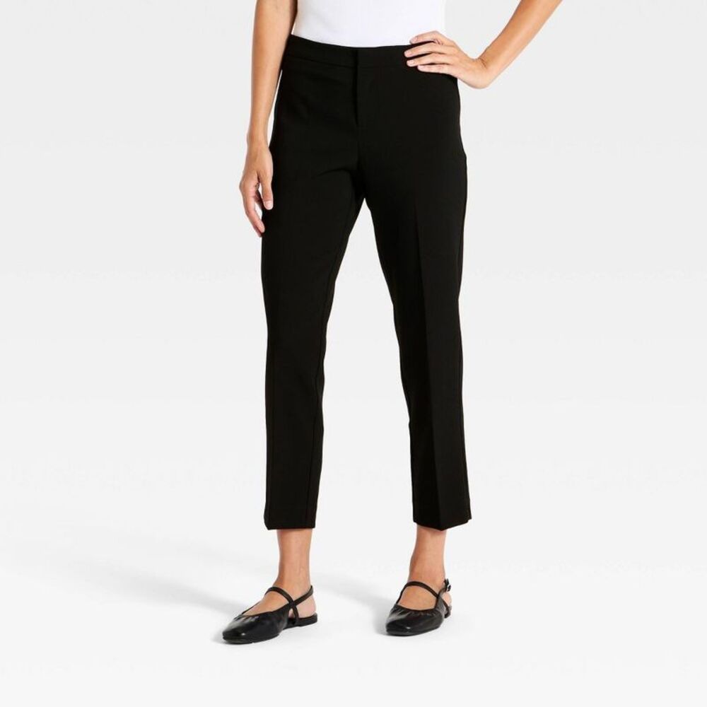 Women's High-Rise Slim Straight Fit Trousers Pants - A New Day Black 4